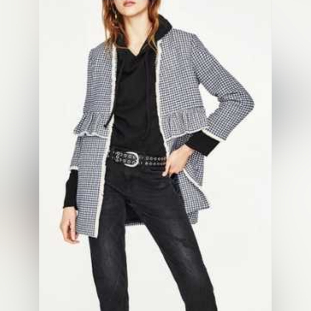 Zara Womans Houndstooth Patterned Coat Size S